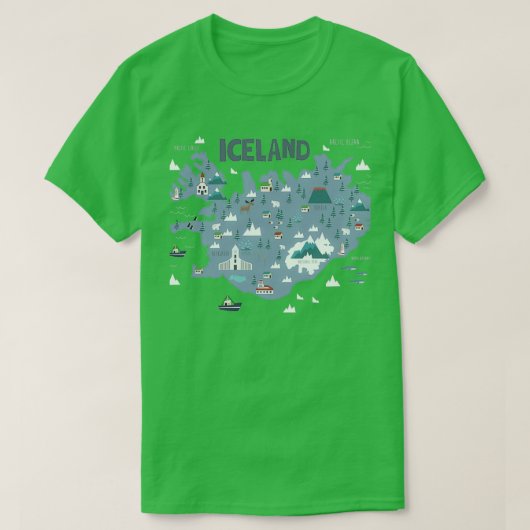 IJSLAND geïllustreerde kaart T-shirt (Design voorkant)