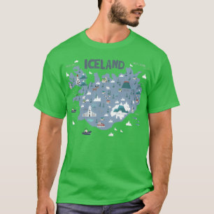 IJSLAND geïllustreerde kaart T-shirt