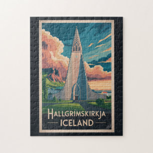 IJsland Hallgrimskirkja Illustratie Reis Kunst Legpuzzel