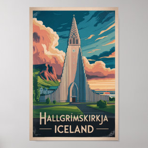 IJsland Hallgrimskirkja Illustratie Reis Kunst Poster