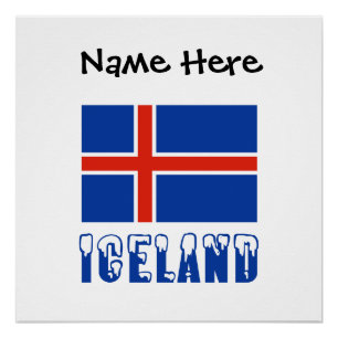 IJsland IJslandse Vlag Zwart Personalisatie Perfect Poster