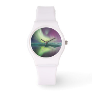 IJsland, Jokulsarlon. Aurora Lights Reflecteren Horloge