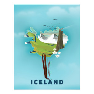 IJsland Kaart Illustratie reisposter. Foto Afdruk