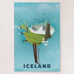 IJsland Kaart Illustratie reisposter. Legpuzzel