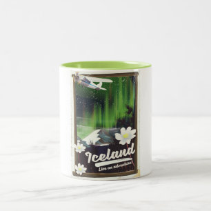 IJsland landschap vintage stijl reisposter Tweekleurige Koffiemok