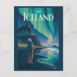 IJsland Noorderlicht Illustratie Reis Kunst Vi Briefkaart