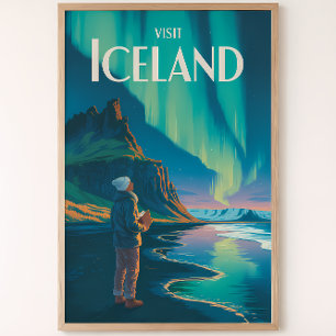 IJsland Noorderlicht Illustratie Reis Kunst Vi Poster