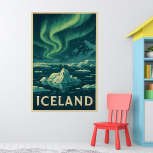 IJsland Noorderlicht – Vintage Arctisch Landschap Poster