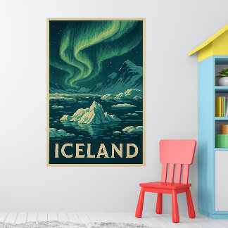 IJsland Noorderlicht – Vintage Arctisch Landschap Poster