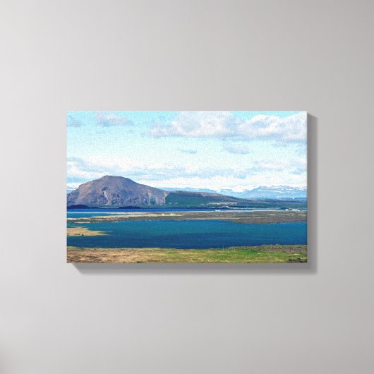 IJsland-ochtendkapje met boerderijen in een fjord Canvas Afdruk (Voorkant)