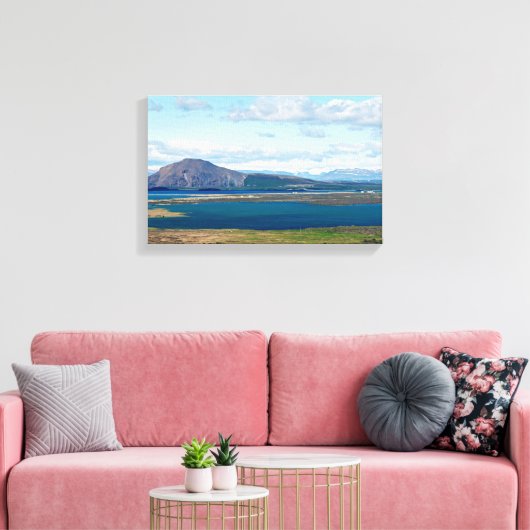 IJsland-ochtendkapje met boerderijen in een fjord Canvas Afdruk (Insitu (Woonkamer))