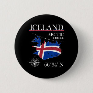 IJsland - Poolcirkel - Pool Eiland IJslandse Vlag Ronde Button 5,7 Cm