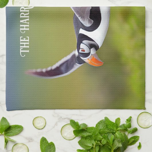 IJsland Puffin - Aangepaste naam Theedoek (Gevouwen)