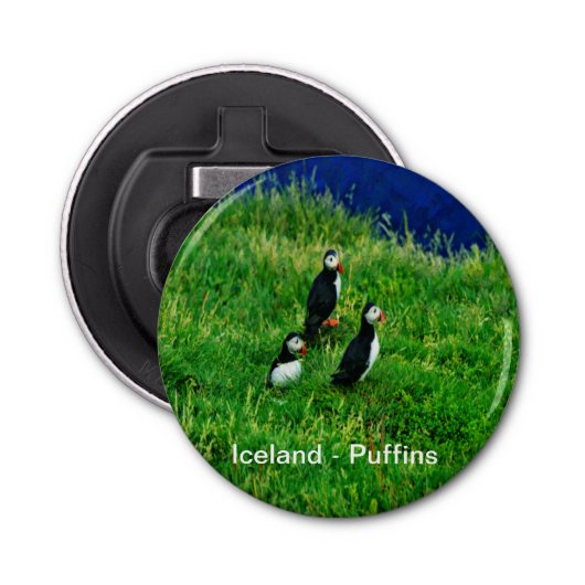 IJsland - Puffins Button Flesopener (Voorkant)