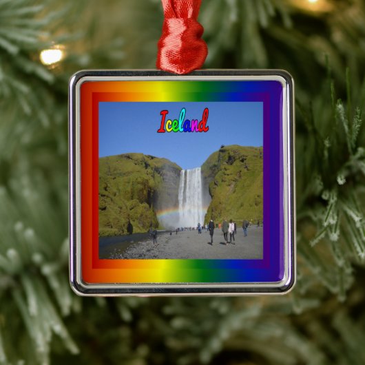 IJsland Rainbow Waterfall Metalen Ornament (Boom)