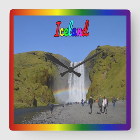 IJsland - Regenboogwaterval Vierkante Klok (Voorkant)