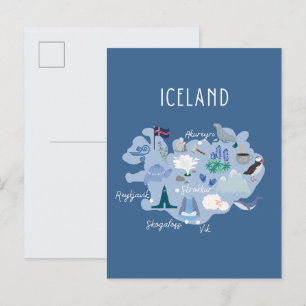 IJsland reis kaart (donkerblauw)