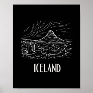 IJsland Retro Kunst Wandelen Aurora Borealis Souve Poster