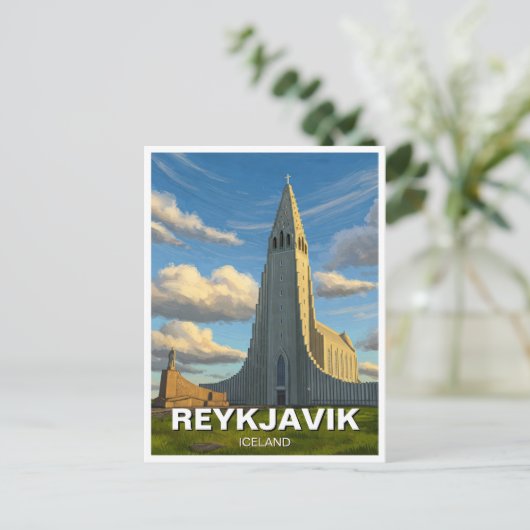IJsland Reykavik Kerk van Hallgrimur Reizen Briefkaart (Staand voorkant)
