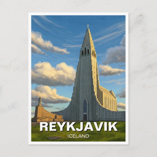 IJsland Reykavik Kerk van Hallgrimur Reizen Briefkaart (Voorkant)