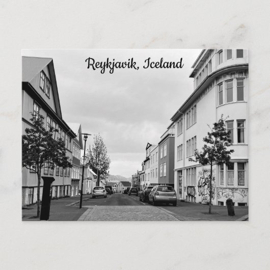 IJsland Reykjavik Street Black White Personalize Briefkaart (Voorkant)