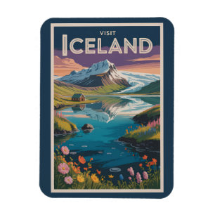 IJsland Schilderachtige Illustratie Reis Kunst Vin Magneet