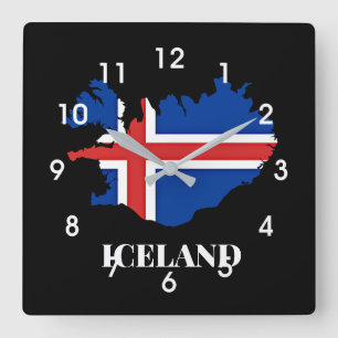 IJsland Silhouet, vlag, Vierkante Klok