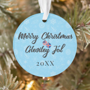 IJsland USA-vlaggen, met aangepast jaar tweetalig Ornament