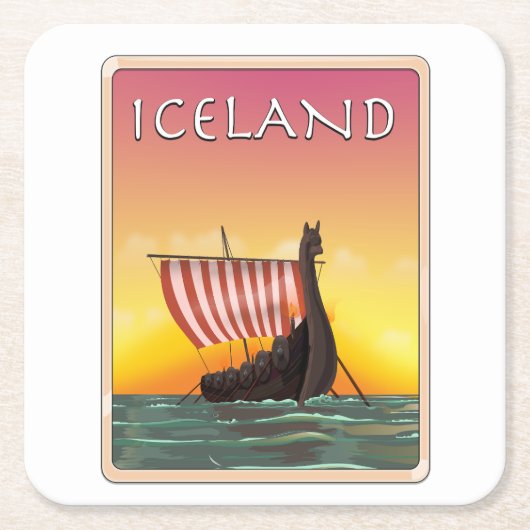 IJsland Viking Reisposter Kartonnen Onderzetters (Voorkant)