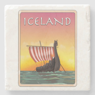 IJsland Viking Reisposter Stenen Onderzetter