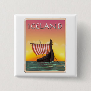 IJsland Viking Reisposter Vierkante Button 5,1 Cm