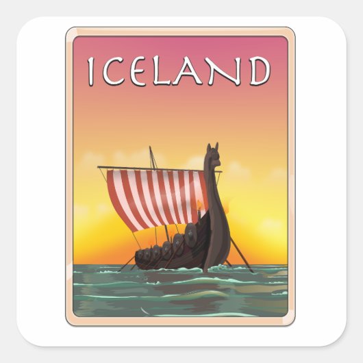 IJsland Viking Reisposter Vierkante Sticker (Voorkant)