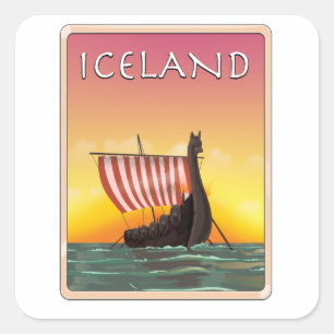 IJsland Viking Reisposter Vierkante Sticker