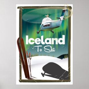 IJsland vintage skiposter Poster