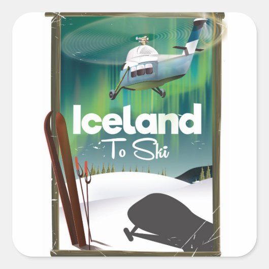 IJsland vintage skiposter Vierkante Sticker (Voorkant)
