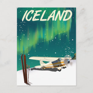 IJsland vintage stijl ski-vliegtuigposter Briefkaart