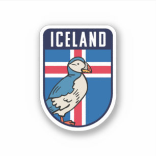 IJsland Vlag met Puffin - IJsland Travel Sticker