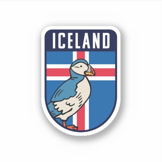 IJsland Vlag met Puffin - IJsland Travel Sticker (Voorkant)