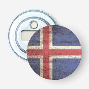 IJsland vlag op oude houten graan Button Flesopener