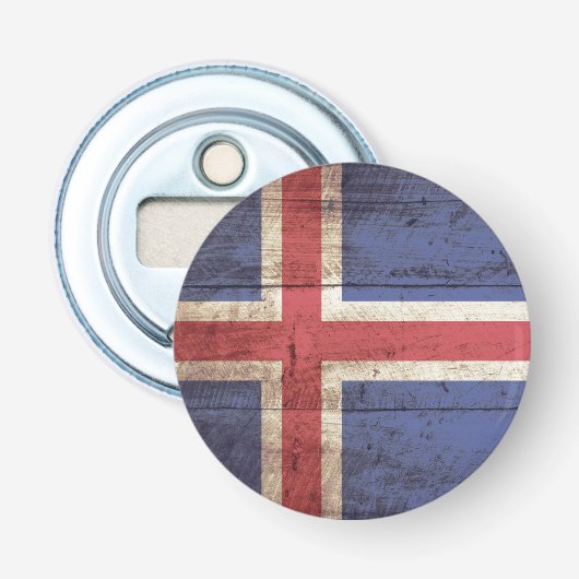 IJsland vlag op oude houten graan Button Flesopener (Voorkant)