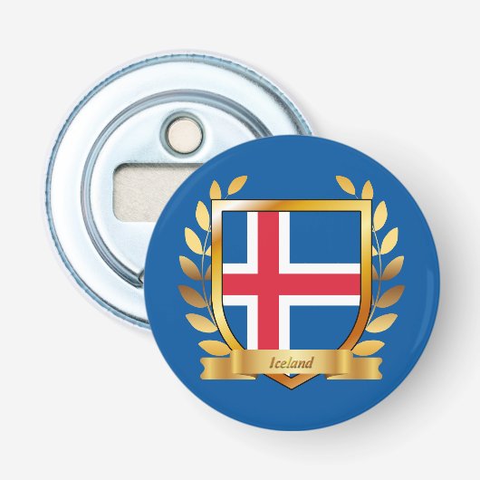 IJsland Vlag Schild Button Flesopener (Voorkant)
