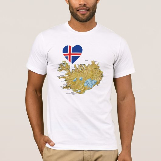 IJsland - Vlaggenhart en -kaart T-Shirt (Voorkant)