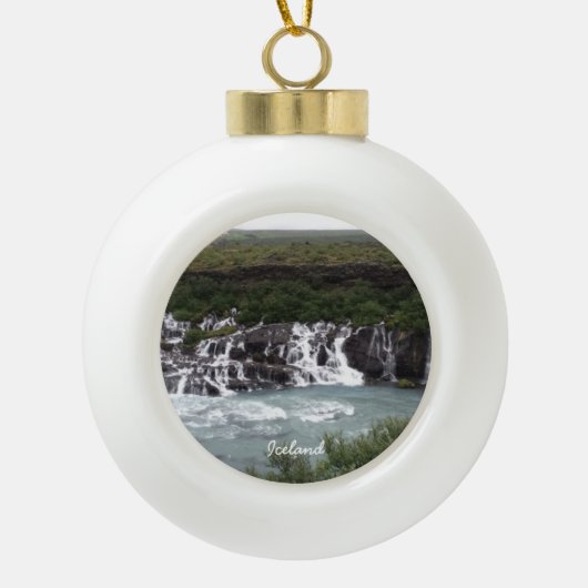 IJsland waterval - Keramisch balplein Keramische Bal Ornament (Voorkant)