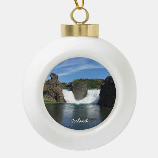 IJsland waterval - Keramische Bal Ornament (Voorkant)