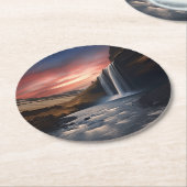 IJsland waterval landschap Ronde Kartonnen Onderzetter (Gebogen)