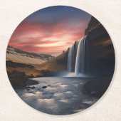 IJsland waterval landschap Ronde Kartonnen Onderzetter (Voorkant)