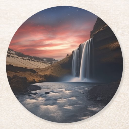 IJsland waterval landschap Ronde Kartonnen Onderzetter (Voorkant)
