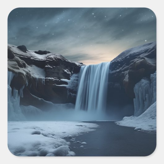 IJsland waterval landschap Vierkante Sticker (Voorkant)