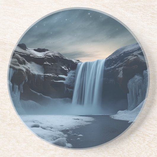 IJsland waterval landschap Zandsteen Onderzetter (Voorkant)