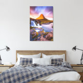 IJsland: zon, mooi landschap met waterval Canvas Afdruk (Insitu (Slaapkamer))